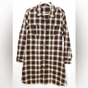 Horny Toad Brown Plaid Flannel Shirt Dress Tunic Organic Cotton Medium